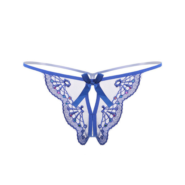 Női tanga színes hímzéssel és szalaggal