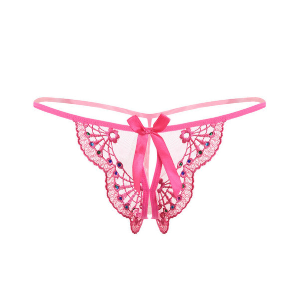 Női tanga színes hímzéssel és szalaggal