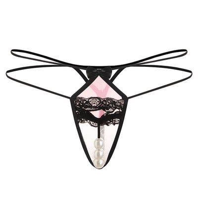 Γυναικεία στρινγκ με πέρλες και δαντέλα