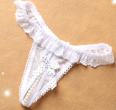 Γυναικεία στρινγκ με κομμένο μέρος και κορδέλα με πέρλες