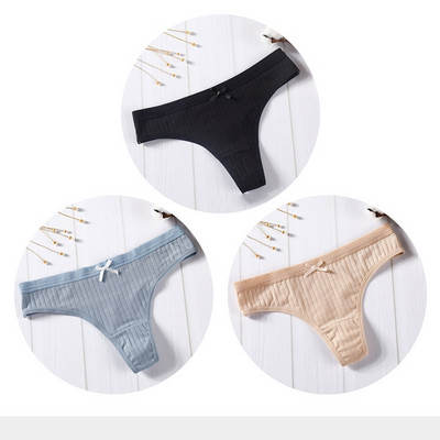 Női pamut tanga sima, 3 részes modellkészlet