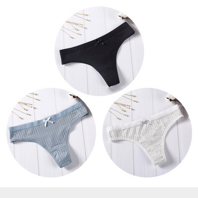 Női pamut tanga sima, 3 részes modellkészlet