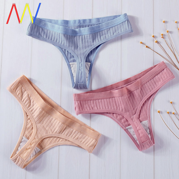 Női pamut tanga sima, 3 részes modellkészlet