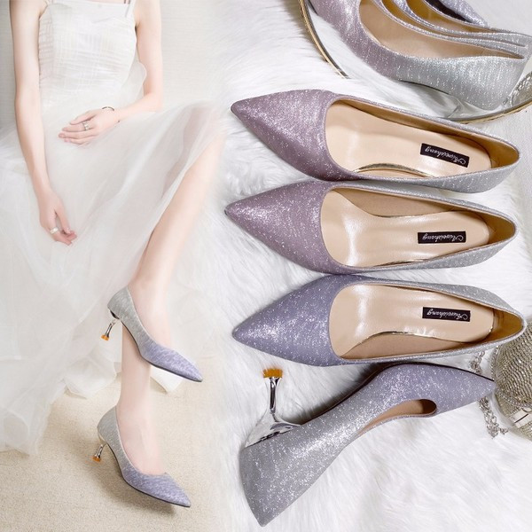 Γυναικεία γυαλιστερά παπούτσια με λεπτό τακούνι-6 cm