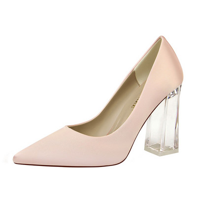 Ženski model cipela na špic s debelom prozirnom petom