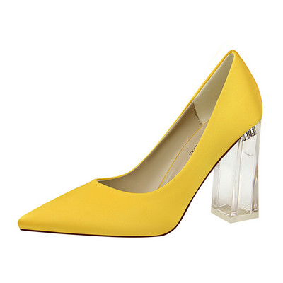 Ženski model cipela na špic s debelom prozirnom petom