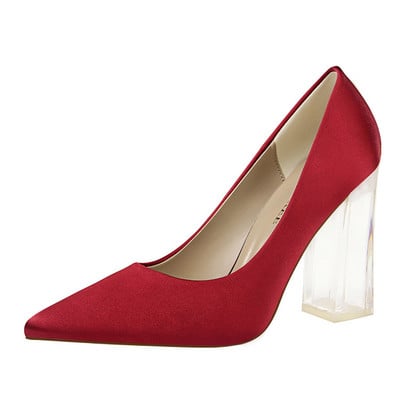 Ženski model cipela na špic s debelom prozirnom petom