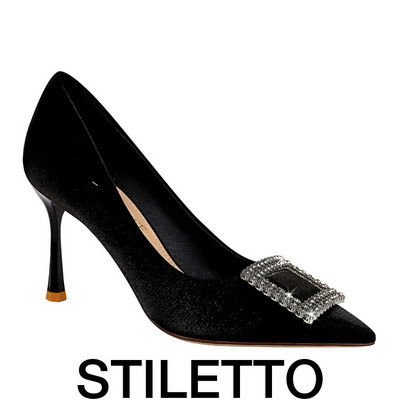 Γυναικεία σατέν παπούτσια με μεσαίο τακούνι και μεταλλική διακόσμηση με πέτρες