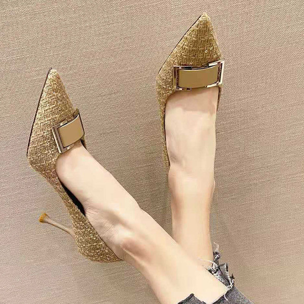 Elegantne ženske cipele na špic s kopčom i tankom petom