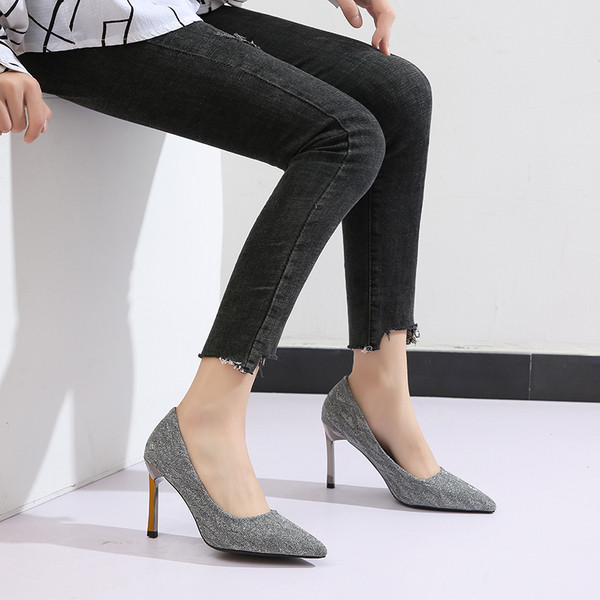 Νέο μοντέλο γυναικεία λαμπερά παπούτσια με ψηλά τακούνια