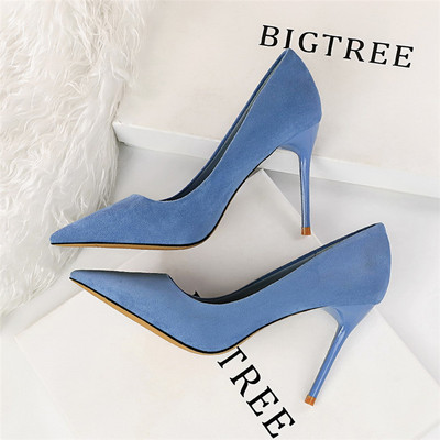 Γυναικεία σουέτ παπούτσια κλασικό μοντέλο με ψηλά τακούνια - μεγάλα μεγέθη