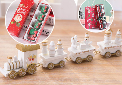 Μικρό ξύλινο τρένο κατάλληλο για Χριστουγεννιάτικη διακόσμηση σε δύο μοντέλα