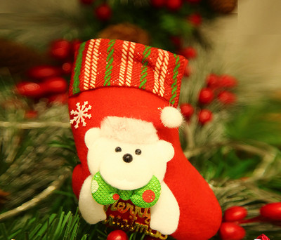 Kis dekoratív karácsonyi zokni különféle 3D dekorációkkal