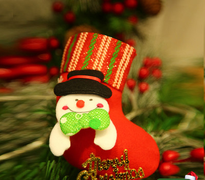 Kis dekoratív karácsonyi zokni különféle 3D dekorációkkal