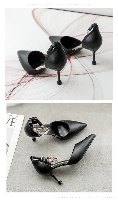 Κομψά γυναικεία παπούτσια με ψηλά τακούνια και περλες - μυτερό μοντέλο