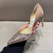 Modern női cipő brokáttal és vékony sarokkal