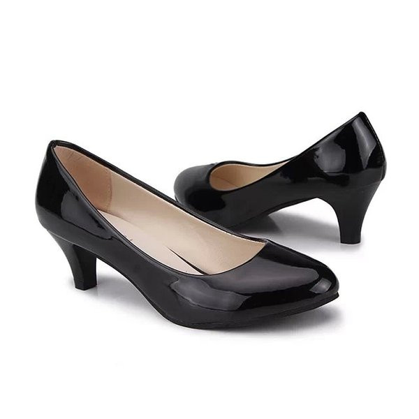 Moteriški lakuoti batai su 5 cm kulnu - eko oda