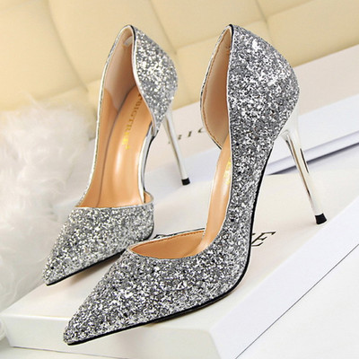 Μοντέρνα γυναικεία γυαλιστερά παπούτσια με τακούνι 9,5 cm