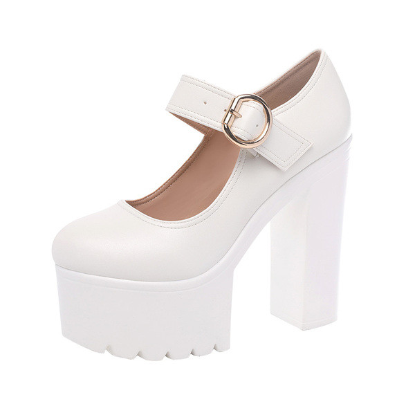 Γυναικεία παπούτσια από οικολογικό δέρμα με τραχιά πλατφόρμα και ψηλά τακούνια