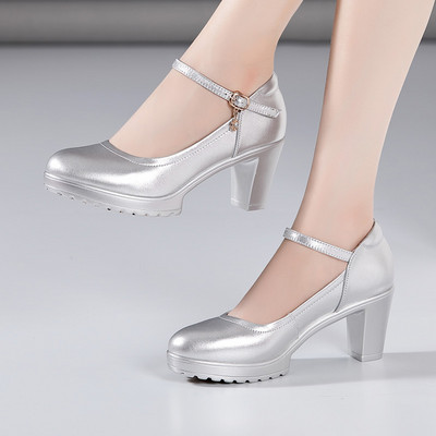 Μοντέρνα γυναικεία παπούτσια με αγκράφα και τακούνι 12 και 7 cm