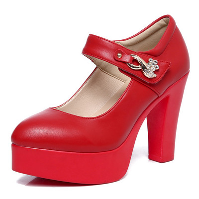 Ženske cipele s debelom petom i metalnim ukrasom