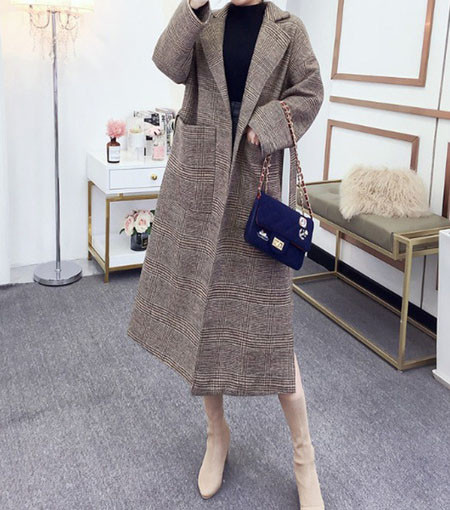 Дамско вълнено палто с джобове и колан 