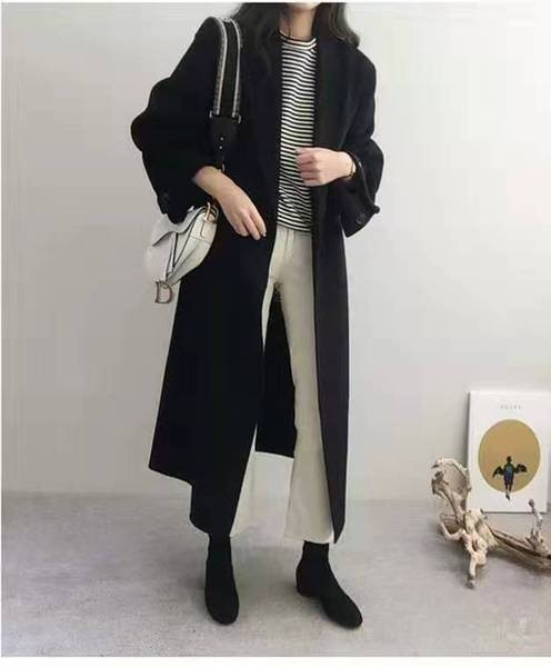 Нов модел дълго дамско палто с колан и широки ръкави-ретро стил
