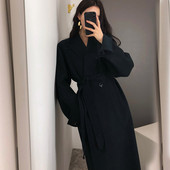 Актуално дамско палто дълъг модел с колан на талията