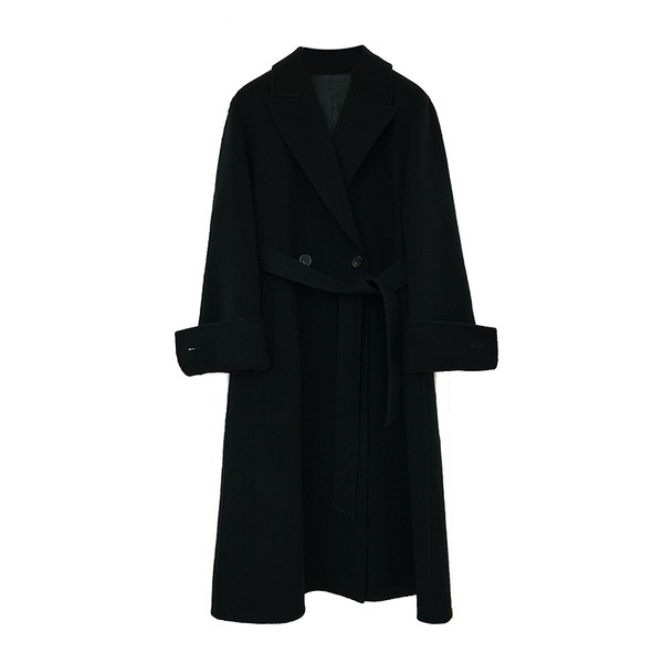 Актуално дамско палто дълъг модел с колан на талията