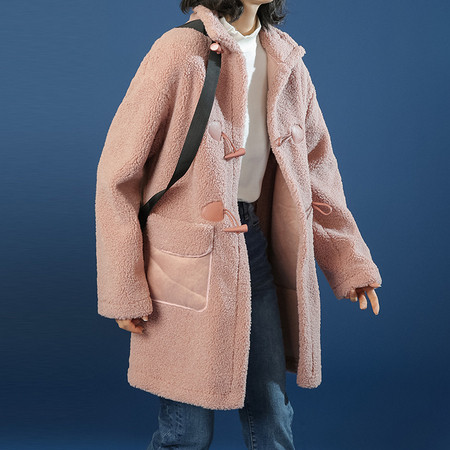 Női pehely hosszú kabát zsebekkel - rózsaszín