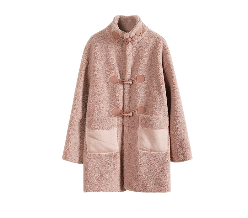 Női pehely hosszú kabát zsebekkel - rózsaszín