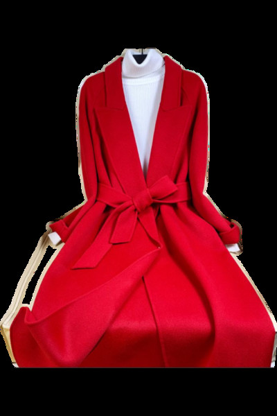 Модерно дамско палто с колан и дълъг ръкав