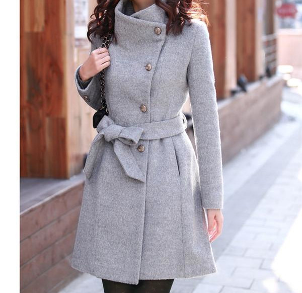 Дамско елегантно палто с копчета и колан