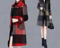 Modern női hosszú kockás kabát gombokkal