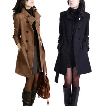 Γυναικείο παλτό φθινοπώρου-χειμερινό με διπλό κούμπομα και ζώνη