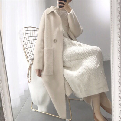 Нов модел дълго дамско палто с джобове в два цвята