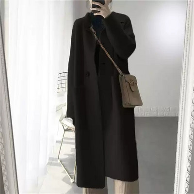 Új modell hosszú női kabát zsebekkel két színben