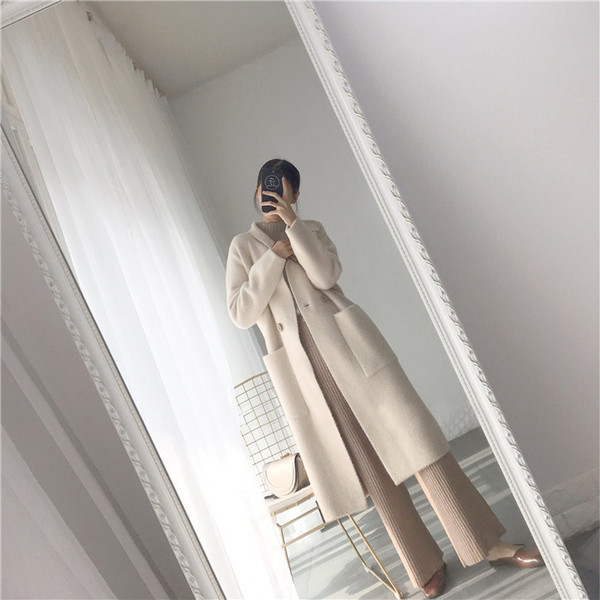 Új modell hosszú női kabát zsebekkel két színben