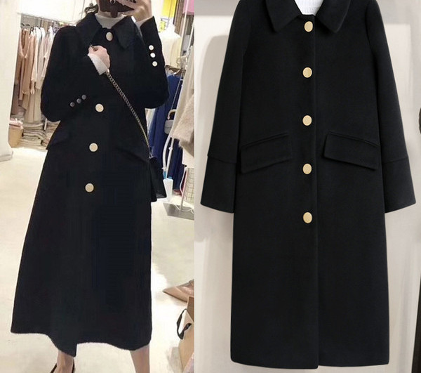 Új modell női hosszú kabát gallérral és gombokkal