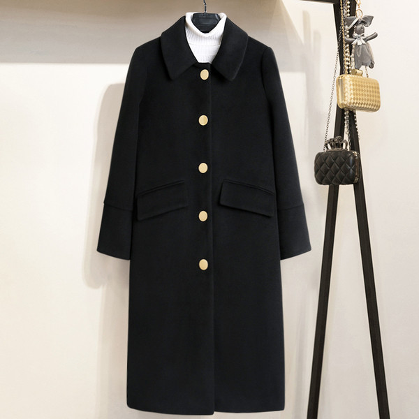 Új modell női hosszú kabát gallérral és gombokkal