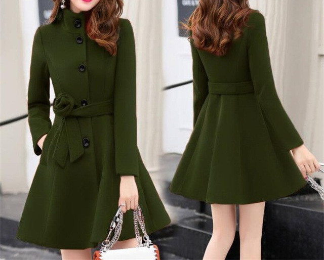 Дамско есенно-зимно палто асиметричен модел с колан