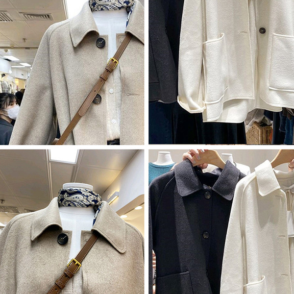 Rövid női kabát gombokkal és klasszikus gallérral