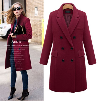 Нов модел есенно палто с дължина до коляното и двуредно закопчаване - големи размери