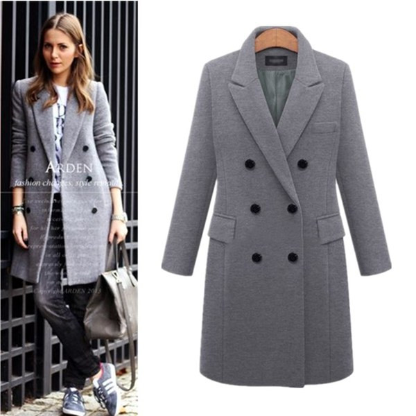 Naujo modelio rudeninis paltas su ilgiu iki kelių ir užsegimu dvieiliu kampu - dideli dydžiai