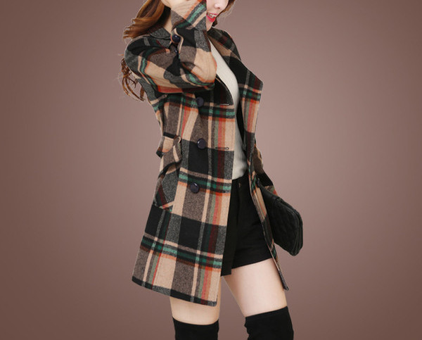 Új modell női kockás kabát magas gallérral és gombokkal