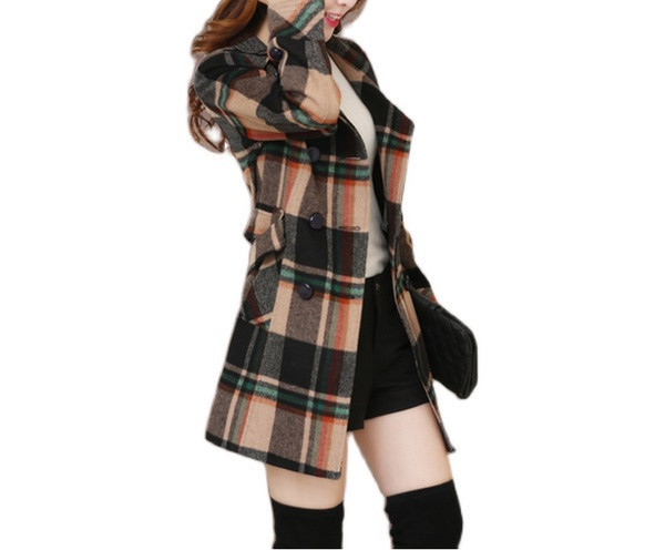 Új modell női kockás kabát magas gallérral és gombokkal