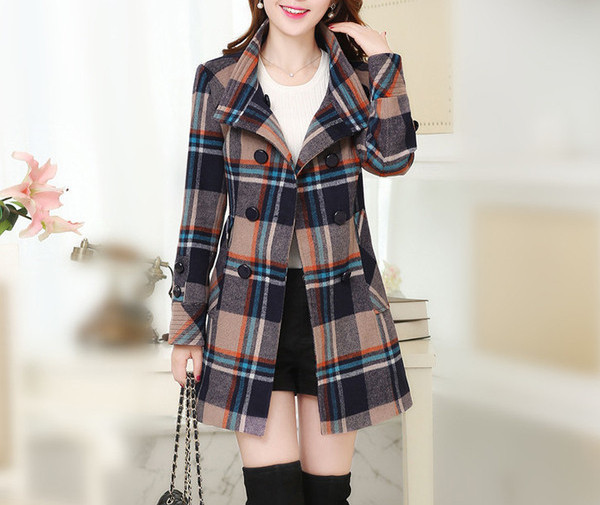 Új modell női kockás kabát magas gallérral és gombokkal