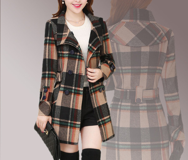 Új modell női kockás kabát magas gallérral és gombokkal
