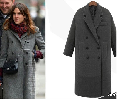 Modern hosszú kabát kétsoros rögzítéssel, egyenes modellel