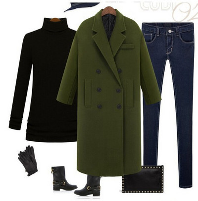 Modern hosszú kabát kétsoros rögzítéssel, egyenes modellel